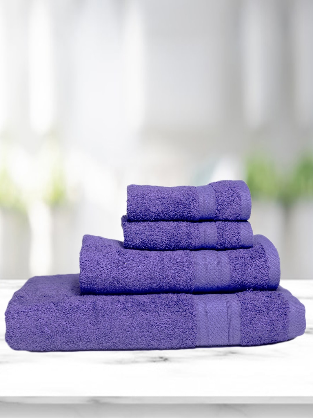 Kawach Set Of 4 Navy Blue Solid Pure Cotton 550 GSM Towels Price in India