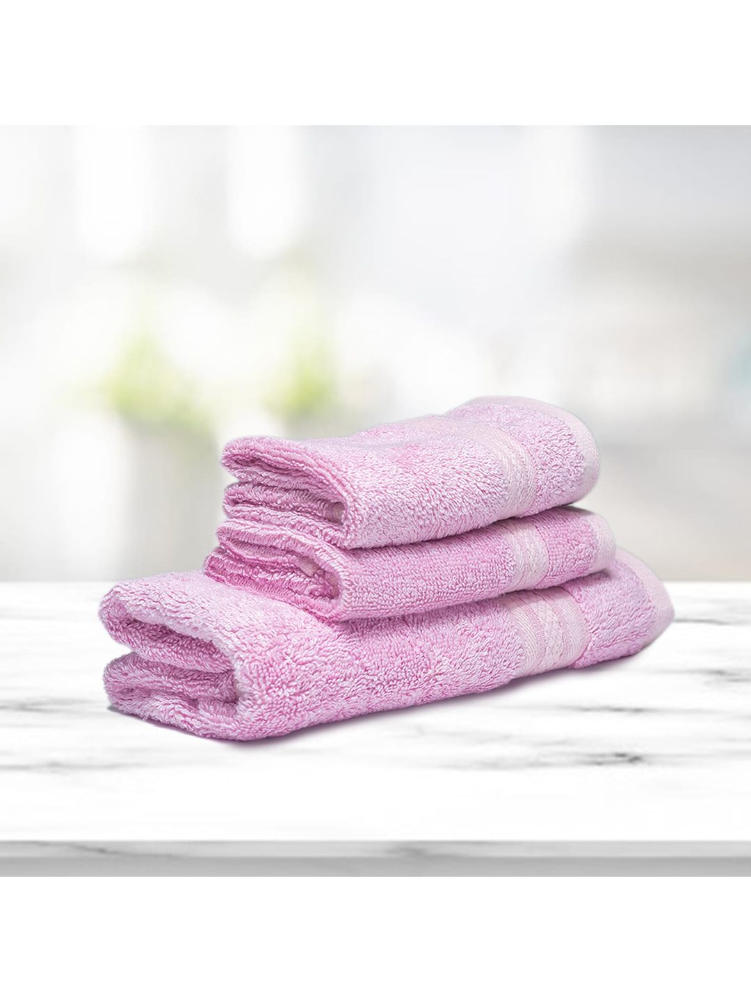 Kawach Pink Solid 550GSM Antimicrobial Soft Bamboo Towel Set Price in India