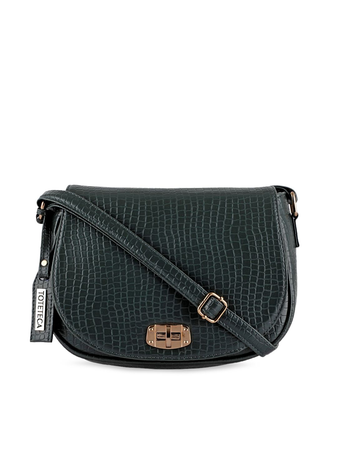 Toteteca Green Croco Textured PU Structured Sling Bag Price in India
