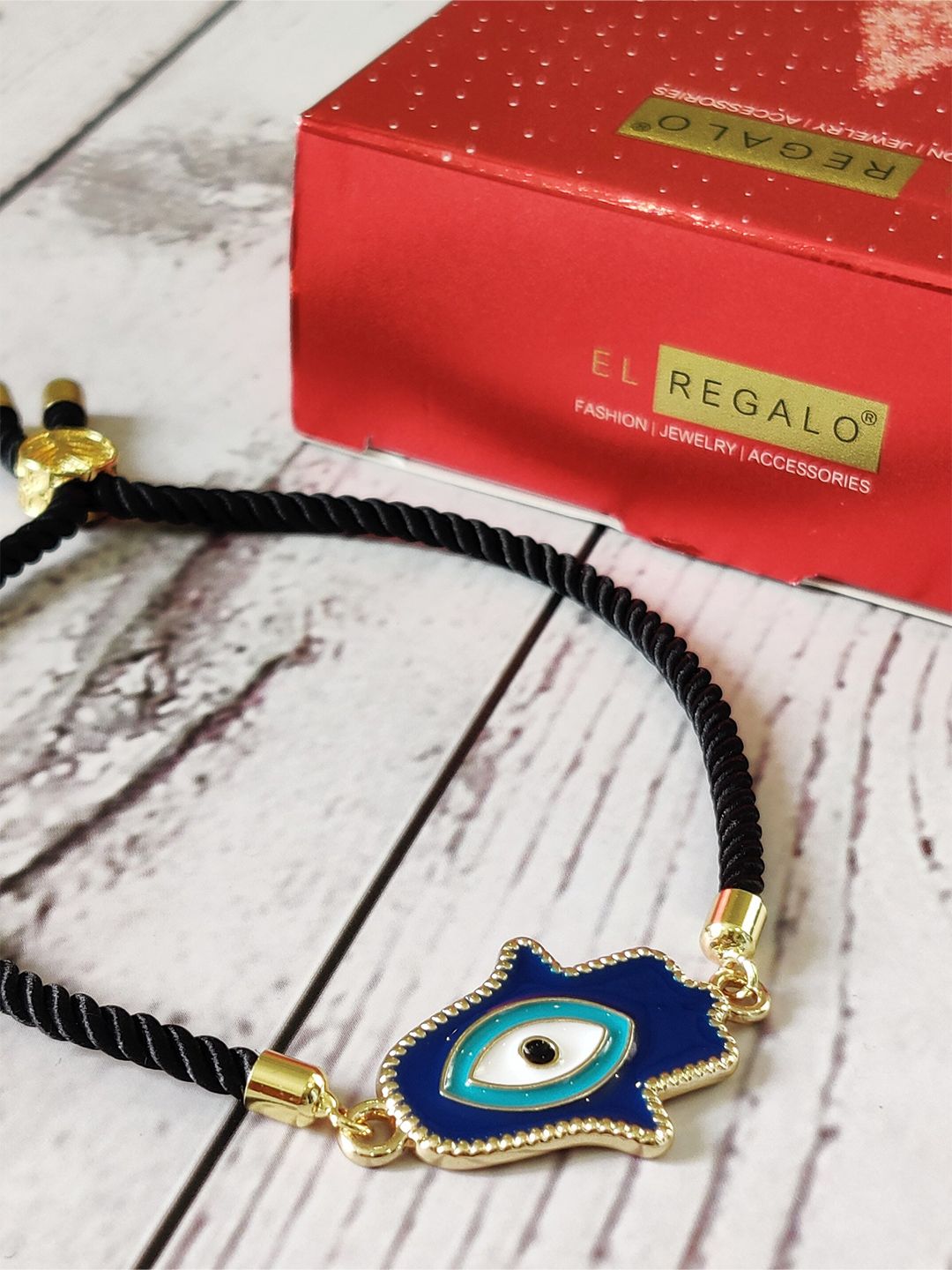 EL REGALO Unisex Gold-Toned & Blue Gold-Plated Evil Eye Charm Bracelet Price in India