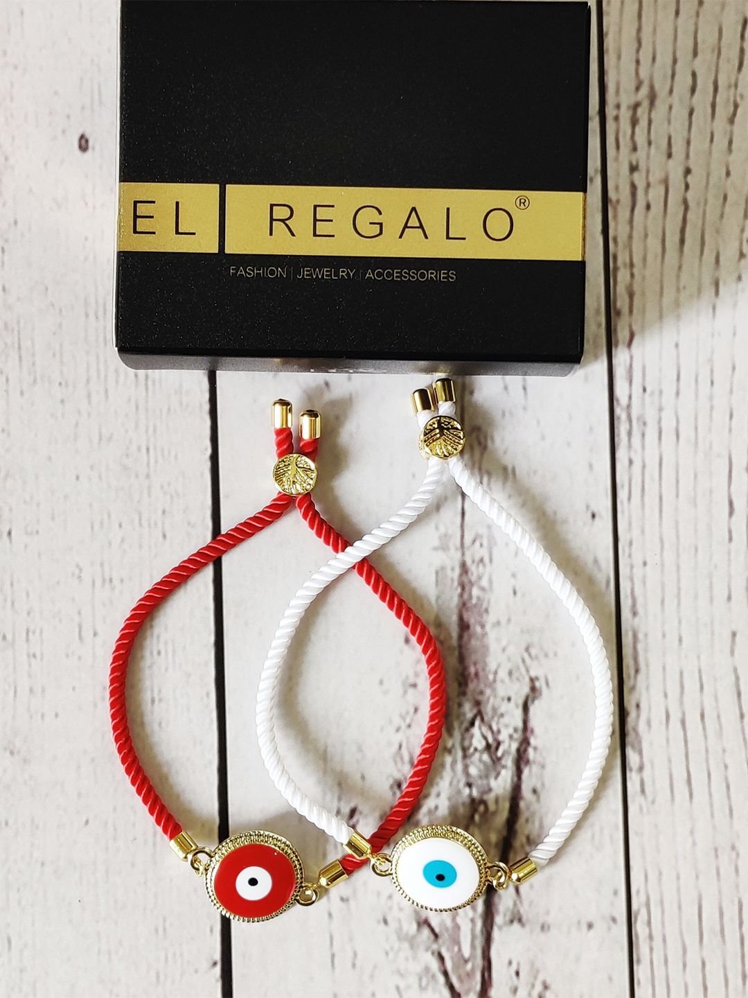 EL REGALO Set Of 2 Gold-Plated & White Charm Bracelet Price in India