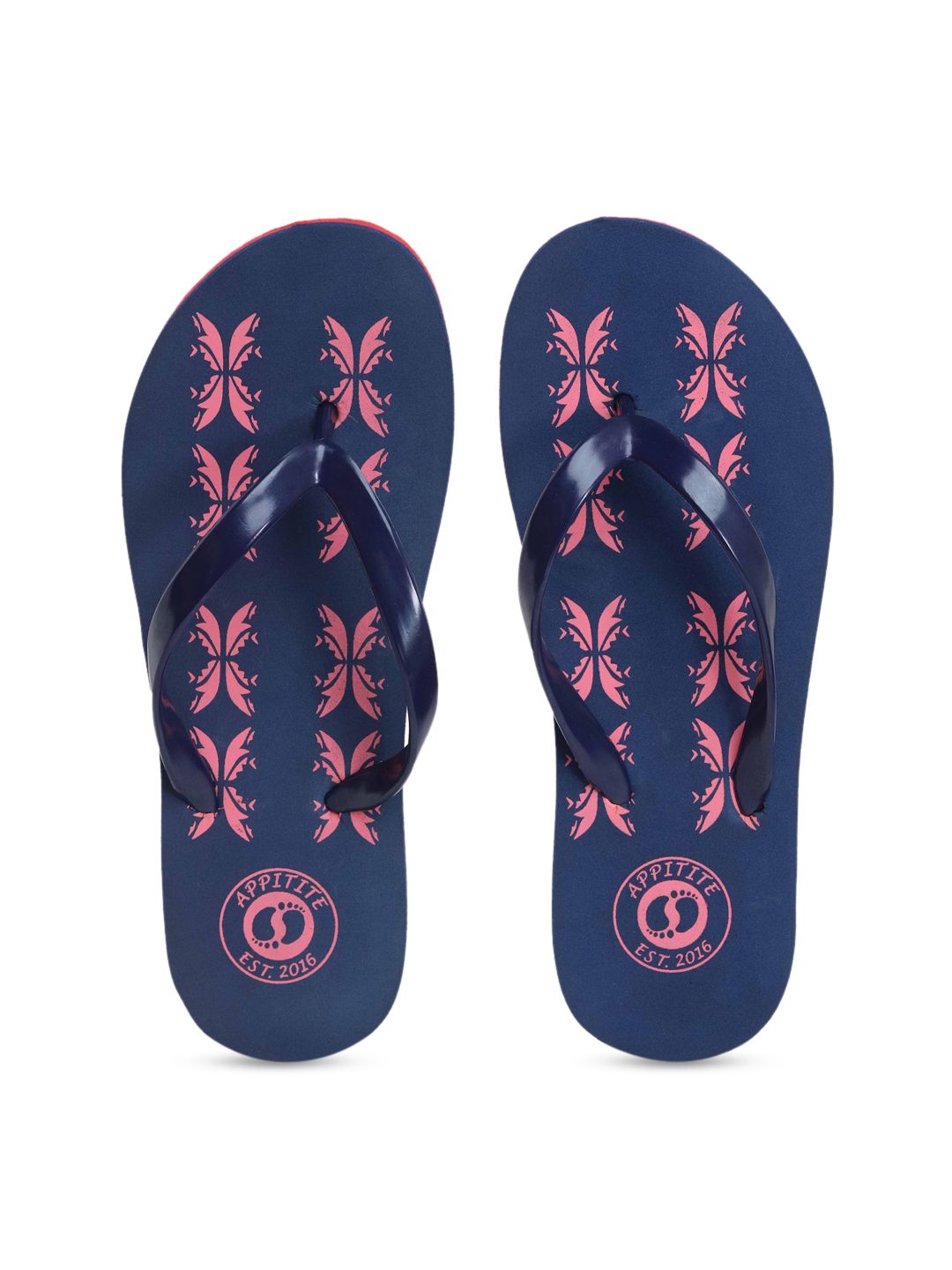 APPITITE Women Blue & Peach-Coloured Printed Rubber Slip-On Price in India