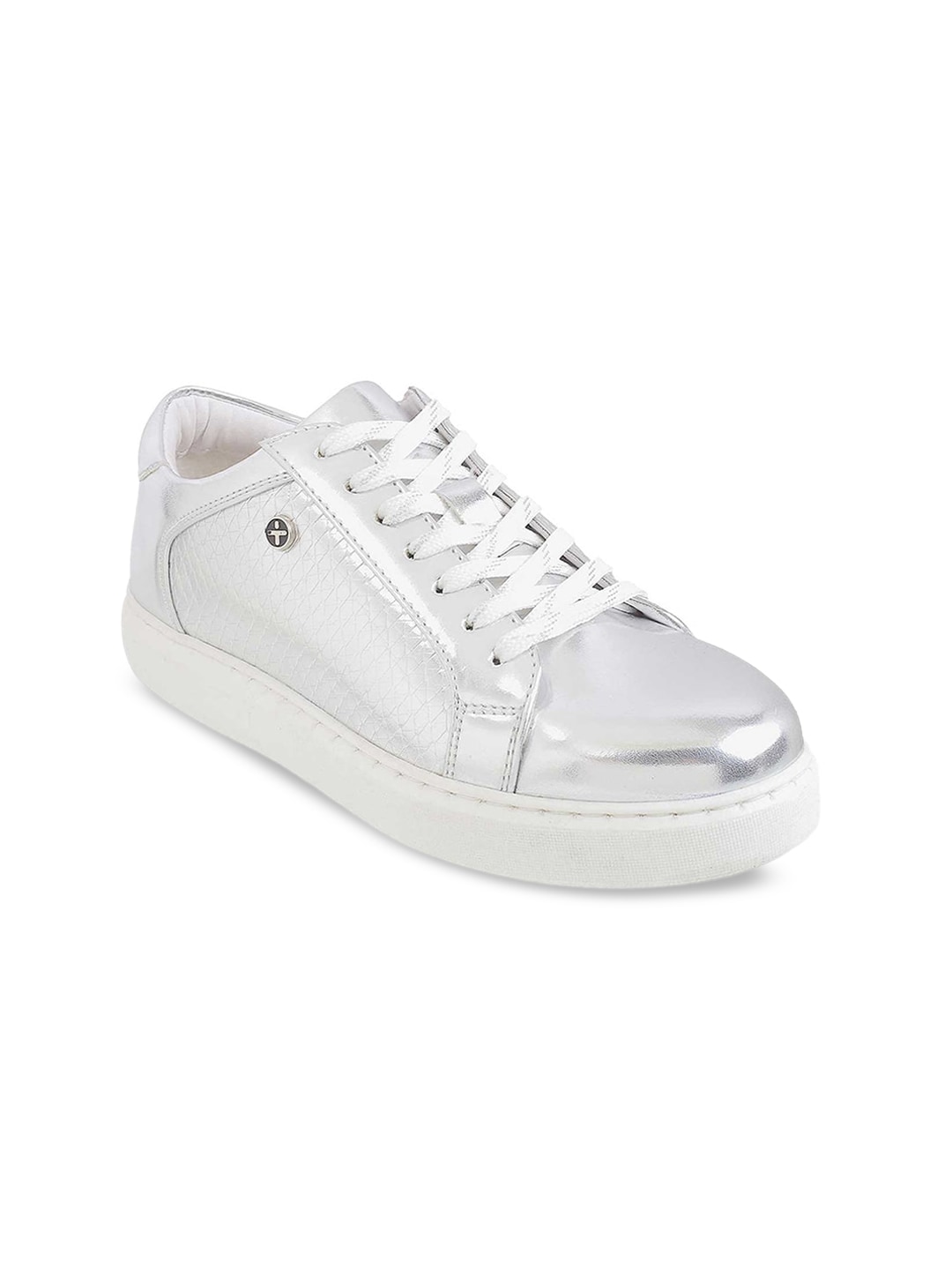 Metro Women Silver-Toned Textured Sneakers Price in India