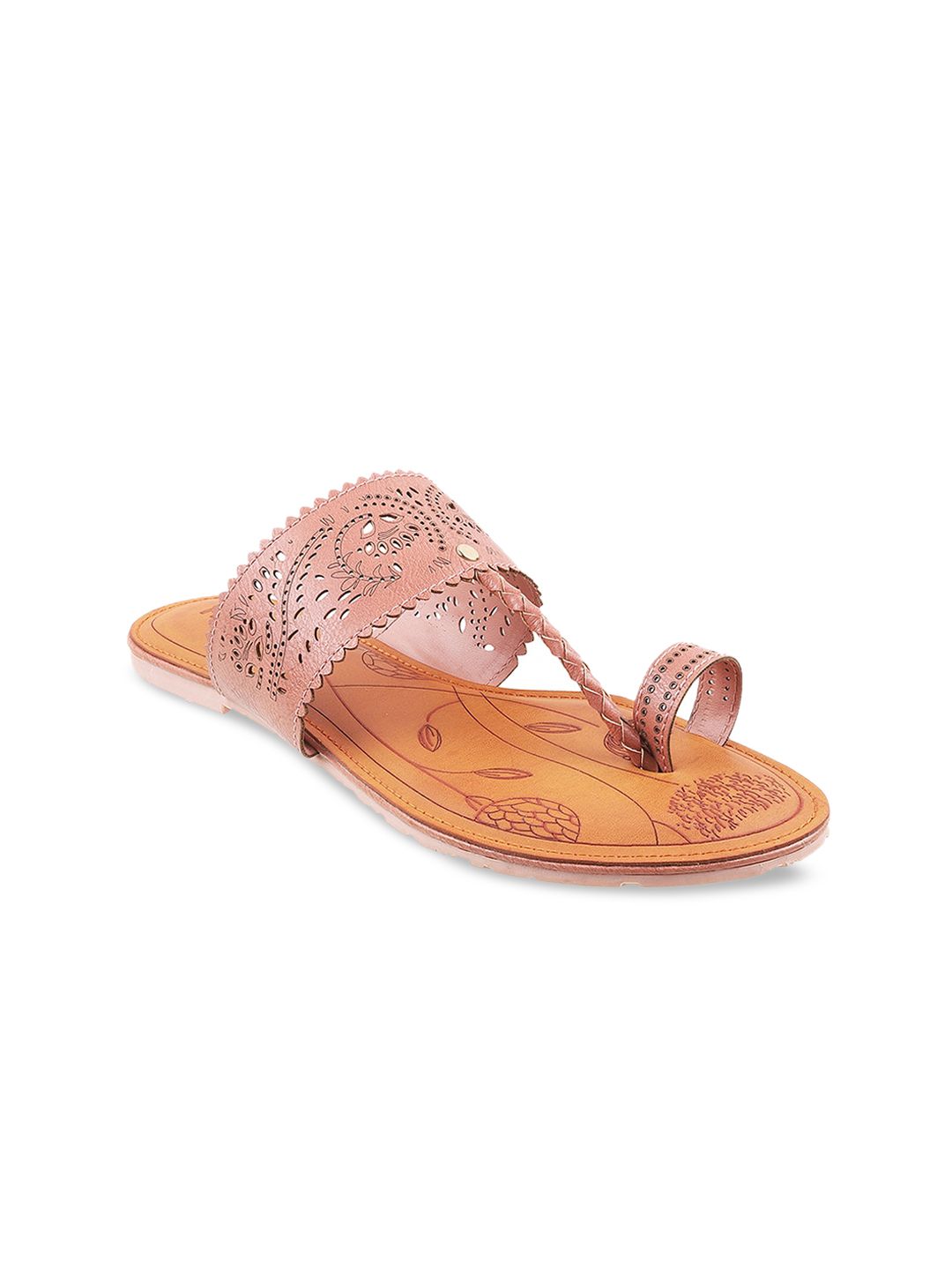 Metro Women Pink T-Strap Flats with Laser Cuts Price in India