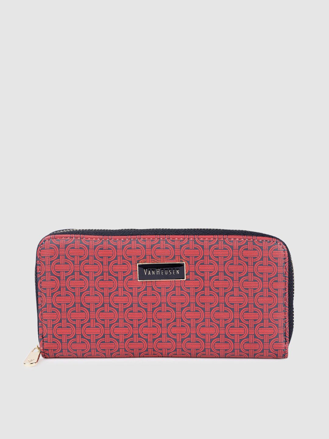 Van Heusen Women Red & Navy Blue Printed ZIp Around Wallets Price in India