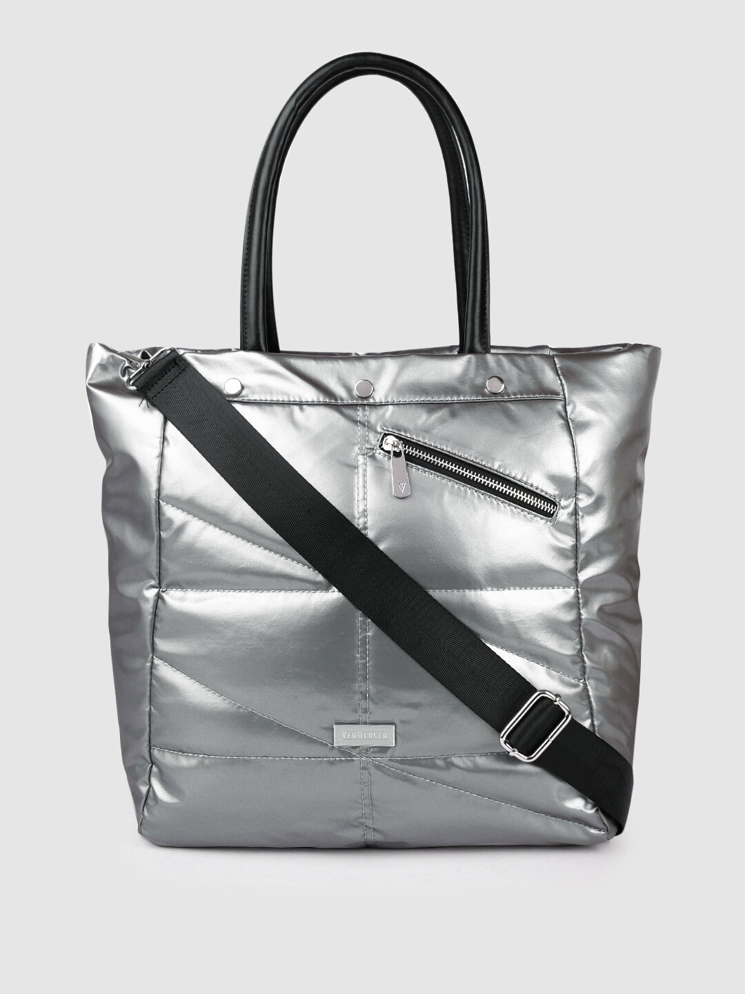 Van Heusen Silver-Toned Solid Structured Handheld Bag Price in India