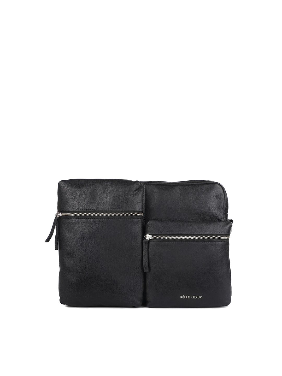 PELLE LUXUR Black Leather Structured Sling Bag Price in India