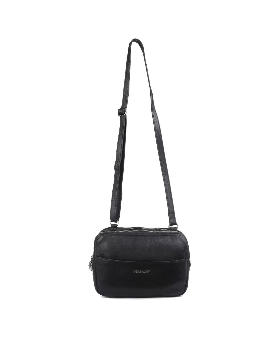 PELLE LUXUR Black Leather Structured Sling Bag Price in India