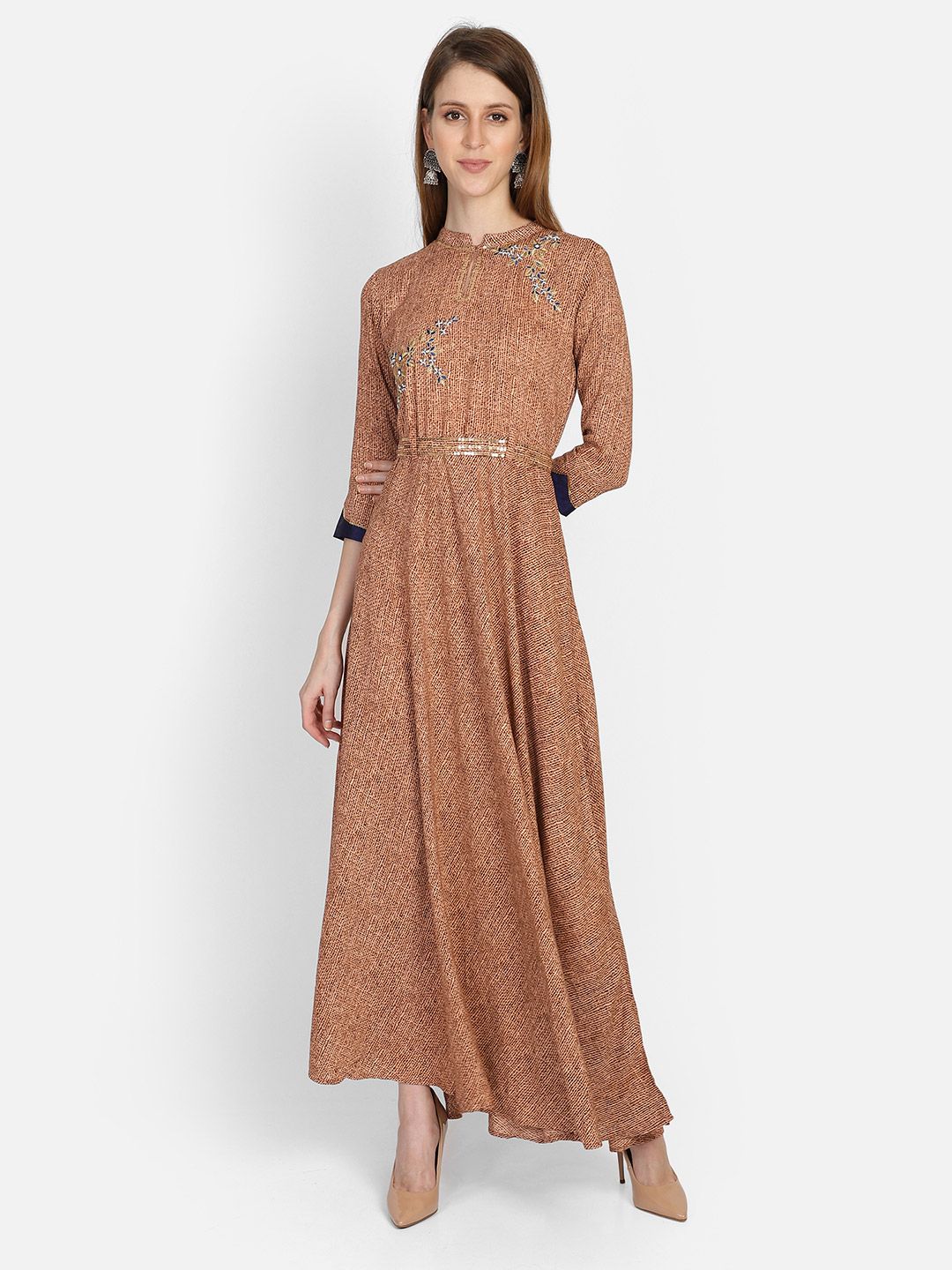Bani Women Women Brown Floral Liva Embroidered Maxi Dress Price in India