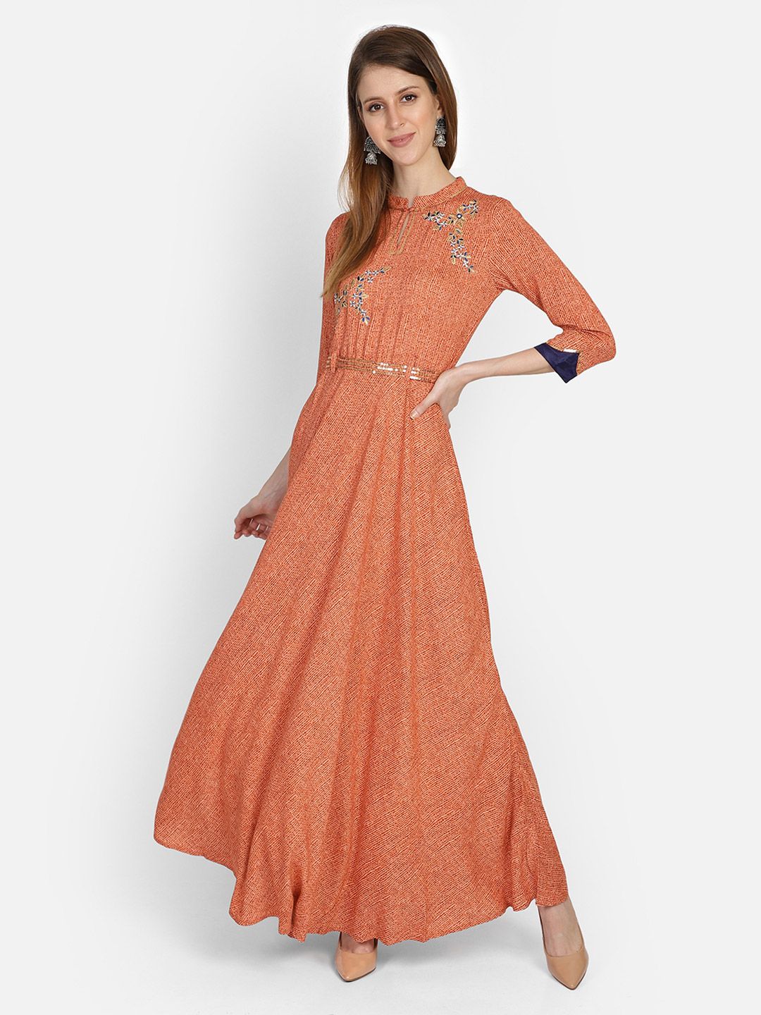 Bani Women Orange Ethnic Motifs Liva Maxi Dress Price in India