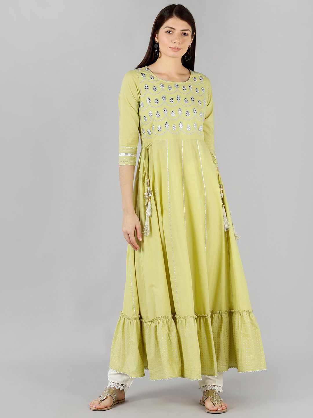 Bani Women Yellow Embroidered Liva Ethnic Maxi Dress Price in India