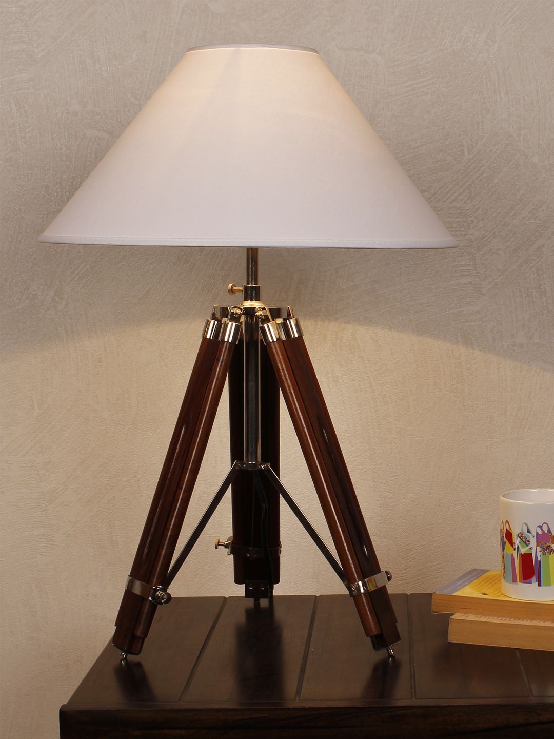 THE LIGHT STORE White & Brown Tripod Table Lamp with Shade Price in India