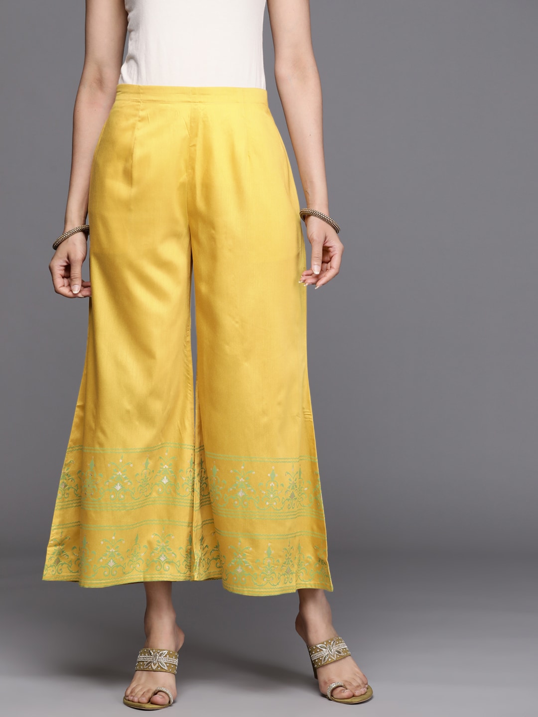 Libas Women Yellow Floral Printed Ethnic Palazzos Price in India