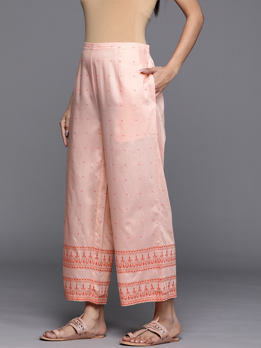 Libas Women Peach-Coloured Ethnic Motifs Printed Palazzos Price in India