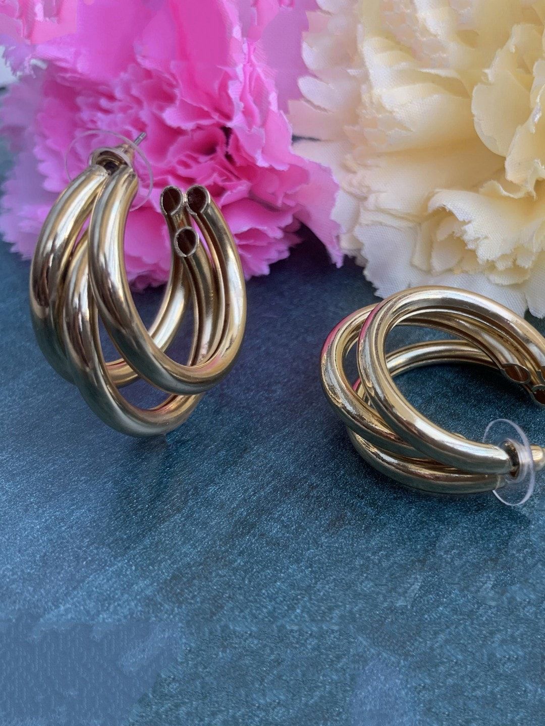Ishhaara Gold-Toned Circular Triple Hoop Earrings Price in India