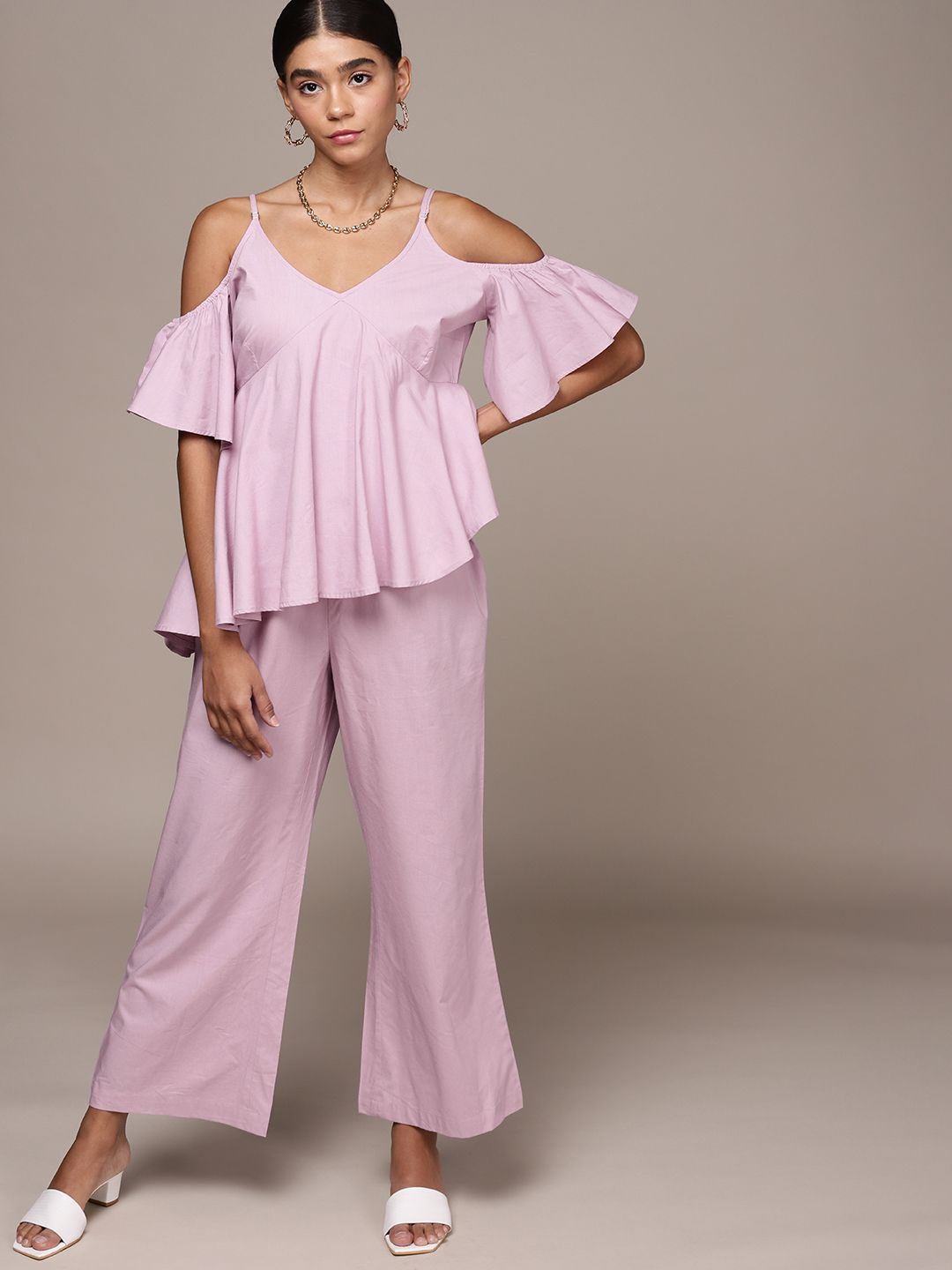 bebe Lavender Frost Holiday Solid Layered Jumpsuit Price in India