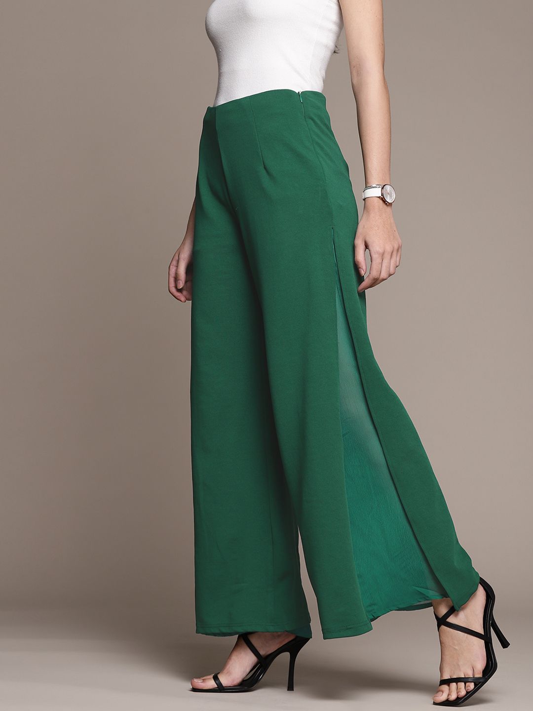 bebe Women Green Season Staple High-Rise Parallel Trousers Price in India