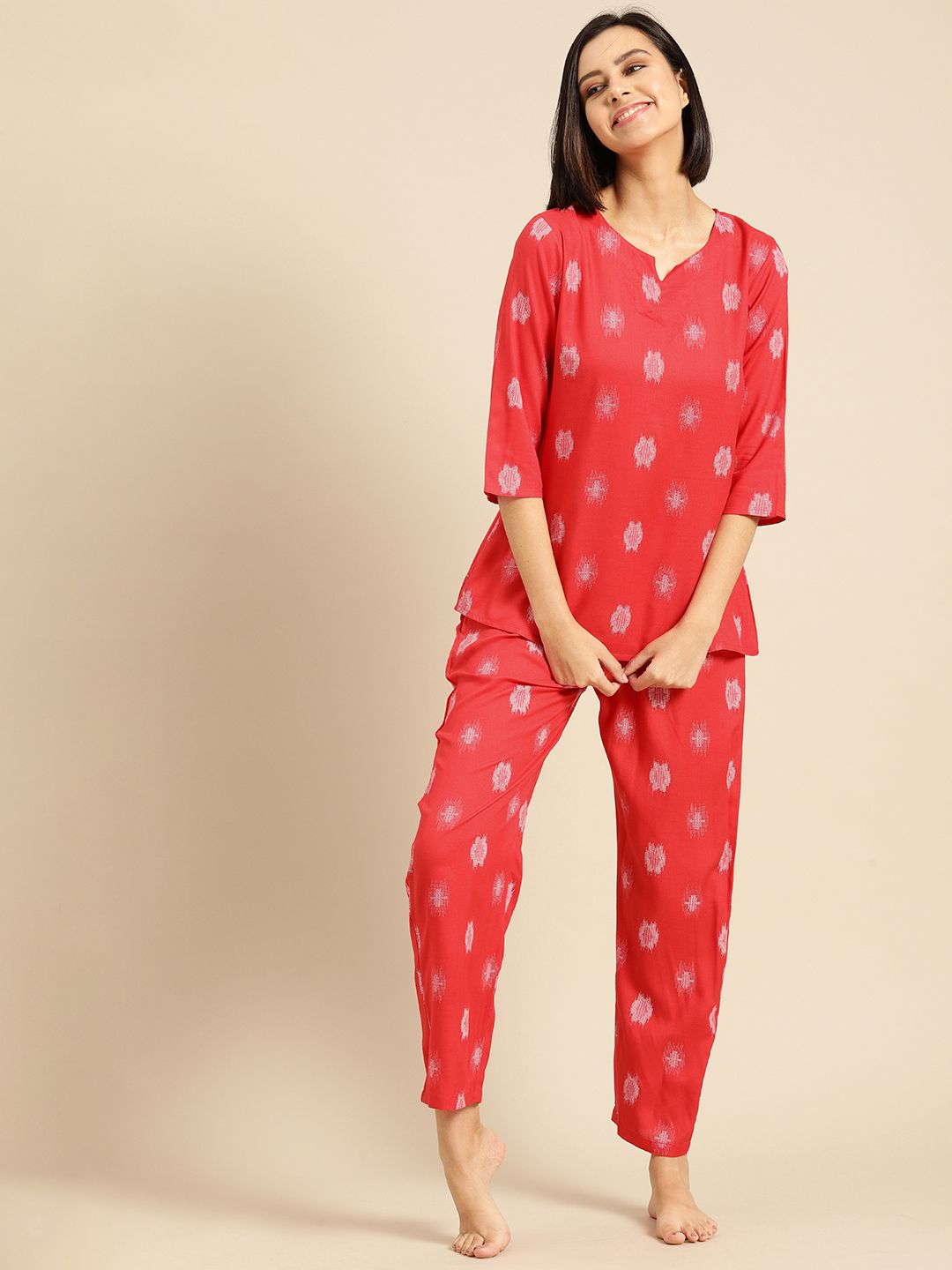 Prakhya Women Red Conversational Printed Pyjama Set Price in India