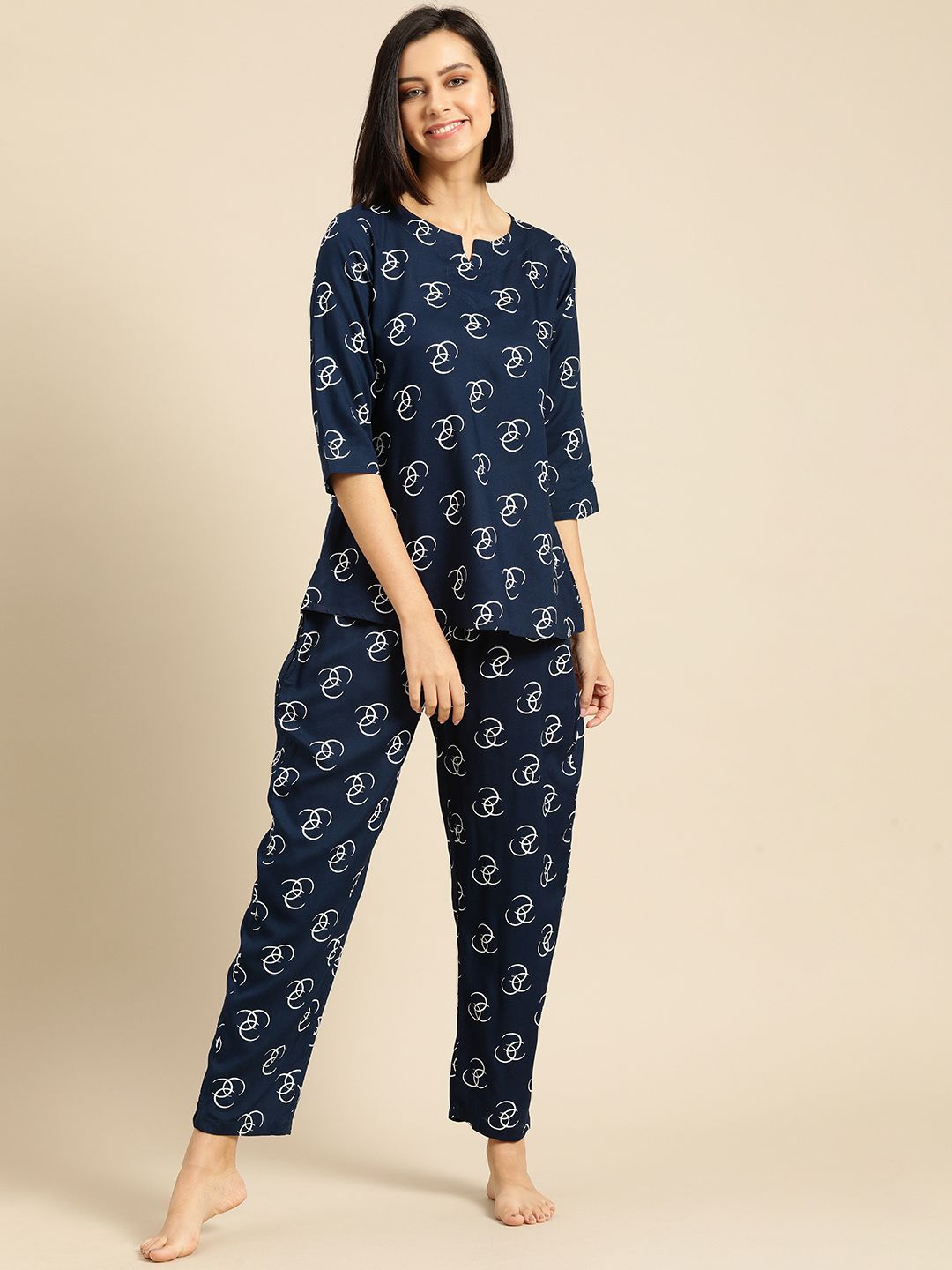 Prakhya Women Navy Blue Conversational Printed Pyjama Set Price in India