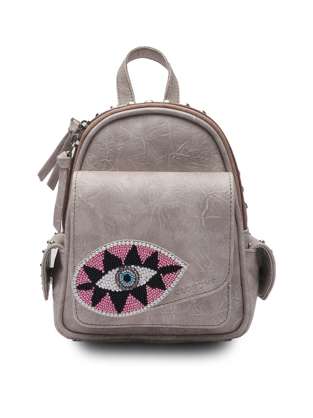 Clotche Women Beige & Pink Embellished Backpack Price in India