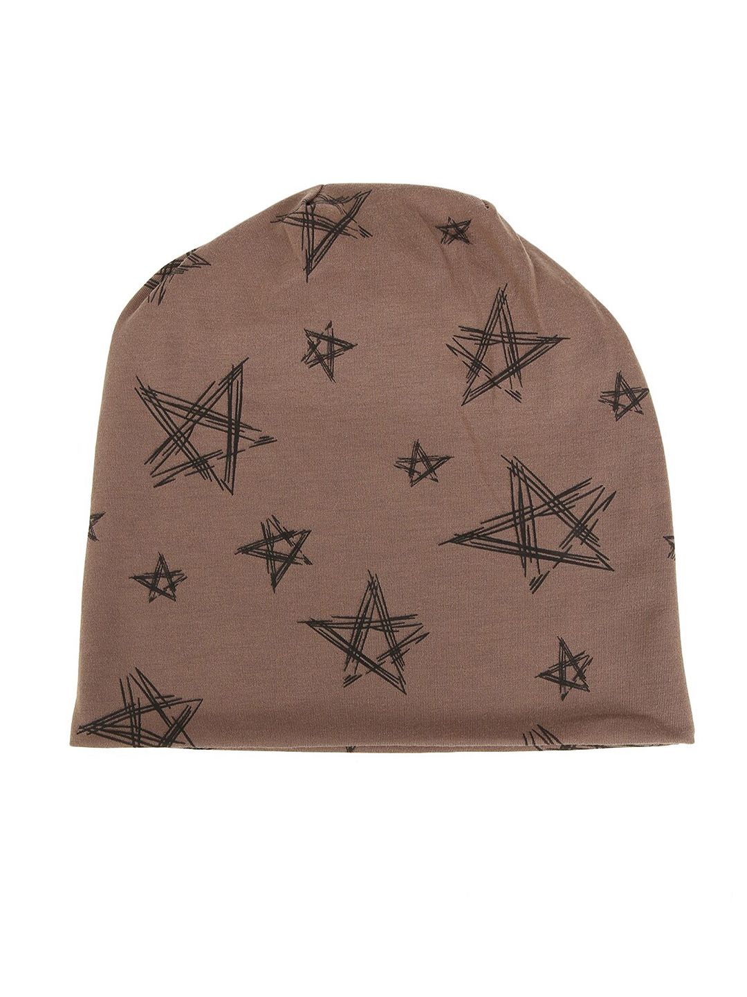 iSWEVEN Unisex Brown & Black Printed Cotton Beanie Cap Price in India