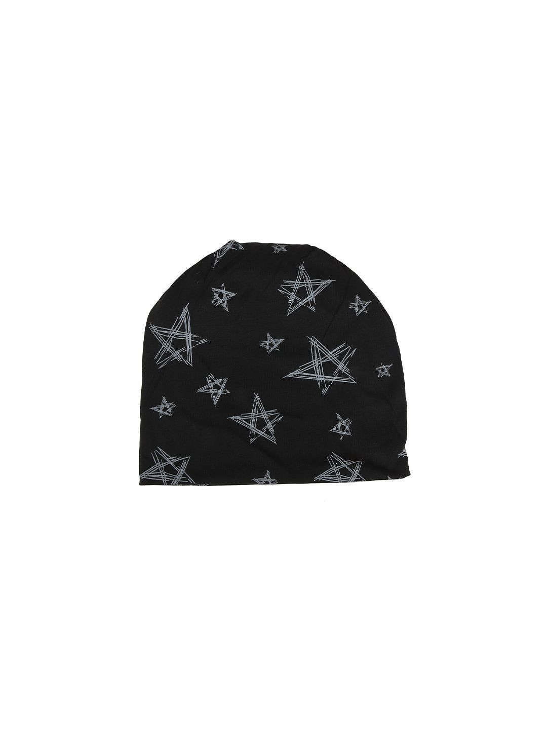 iSWEVEN Unisex Black & Grey Printed Cotton Beanie Cap Price in India
