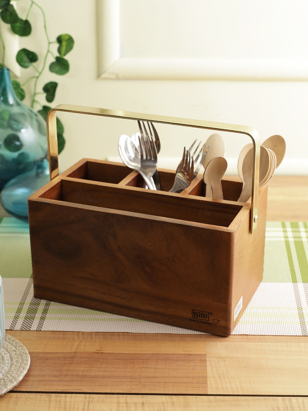 Billi Brown & Gold-Toned Solid Cutlery Racks With Handle Price in India