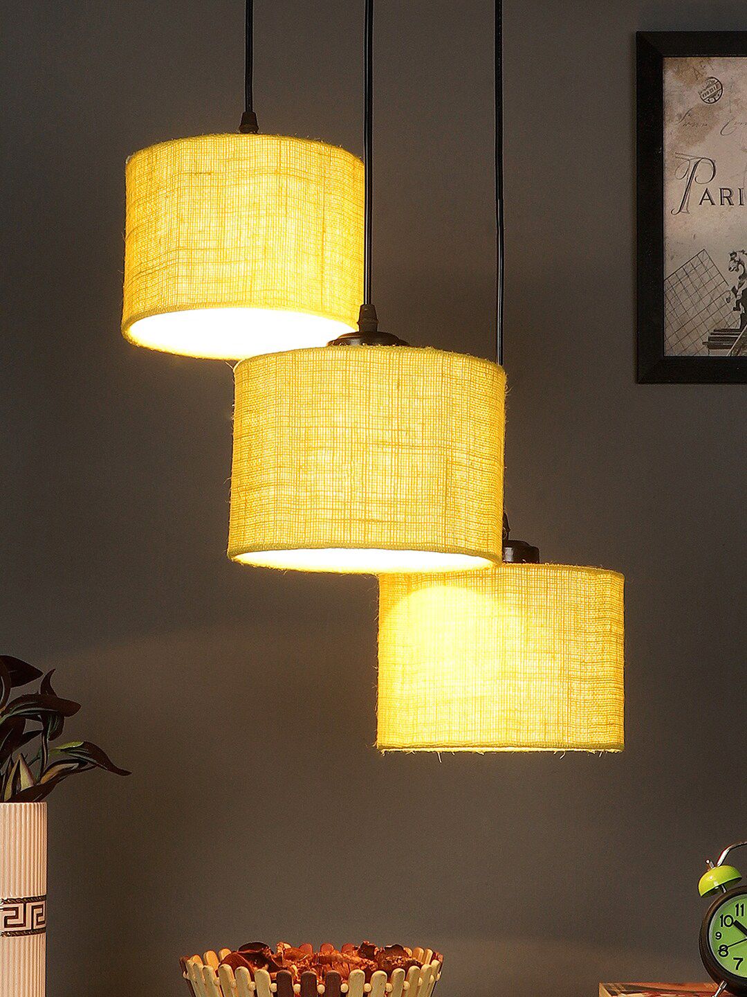 Devansh Yellow Solid Cylindrical Contemporary Cluster Hanging Ceiling Lamp Price in India
