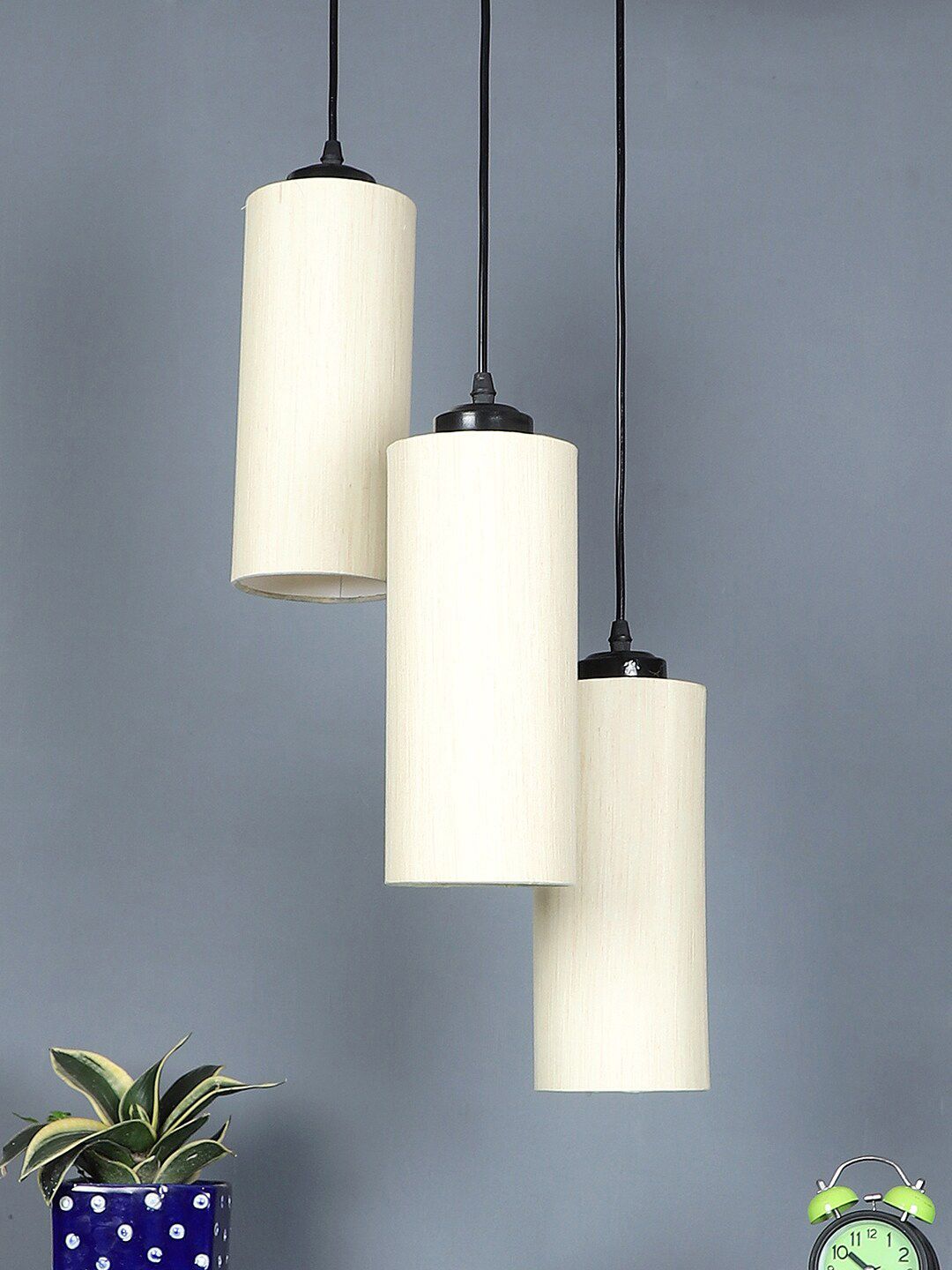 Devansh Off-White Cylindrical Cotton Shade Cluster Ceiling Lamp Price in India