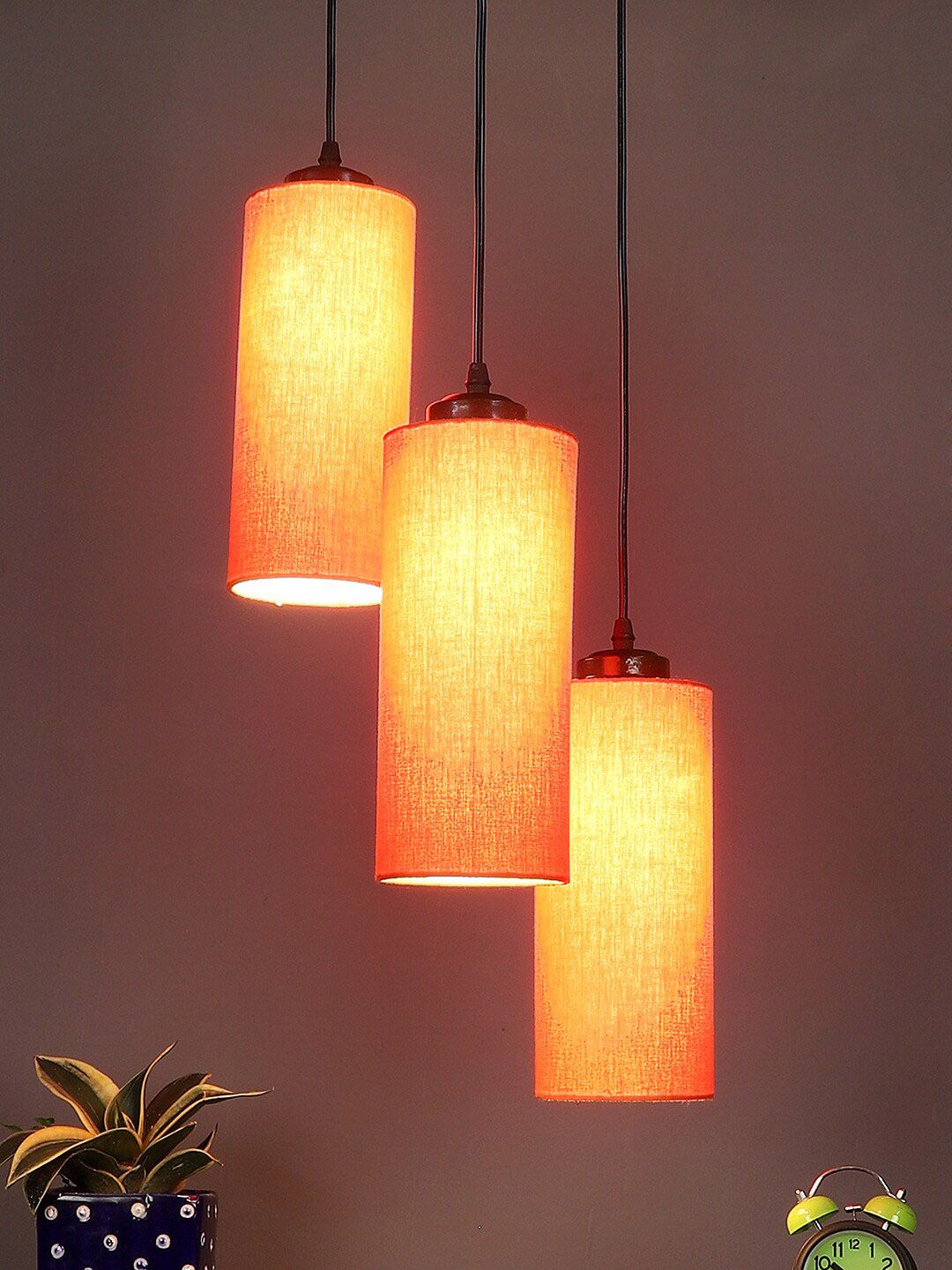 Devansh Orange Cylindrical Contemporary Cluster Hanging Ceiling Lamp Price in India