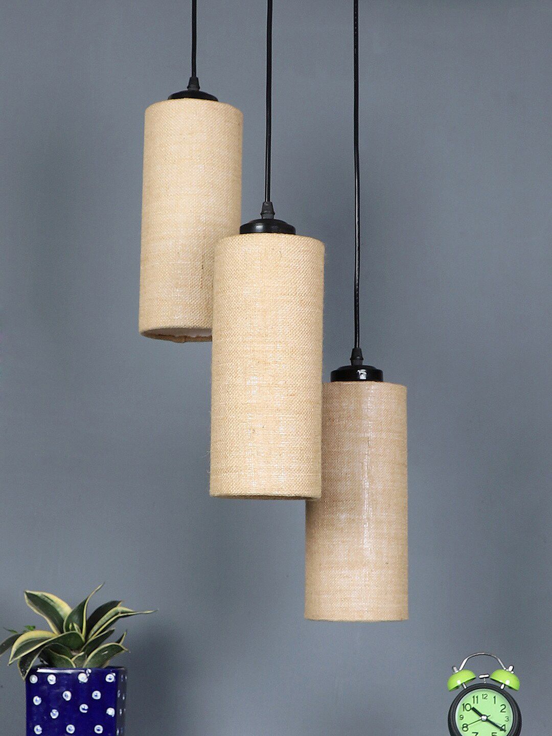 Devansh Beige Solid Cylindrical Contemporary Cluster Hanging Ceiling Lamp Price in India