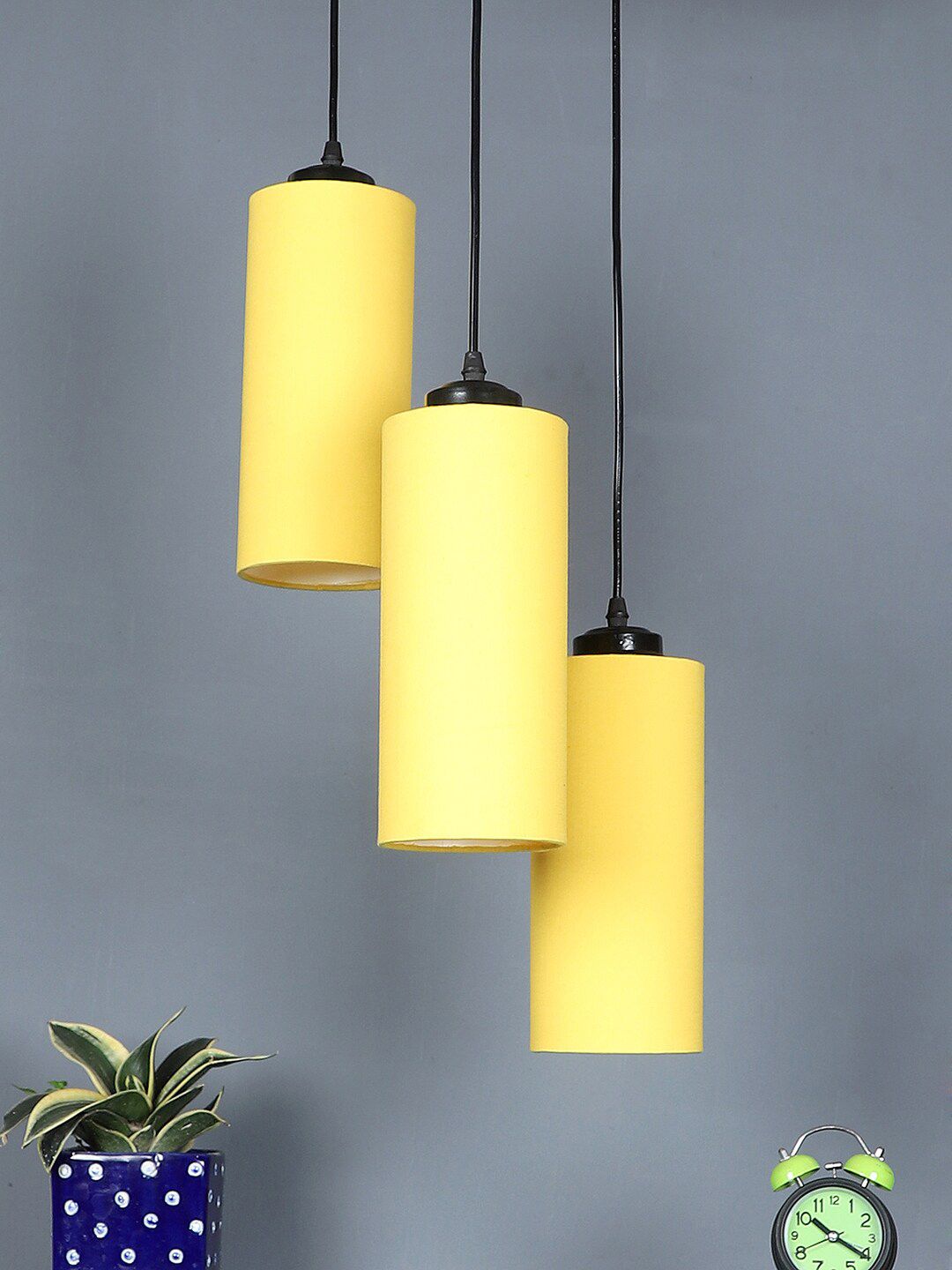 Devansh Yellow Cotton Cylindrical Cluster Hanging Lamp Price in India