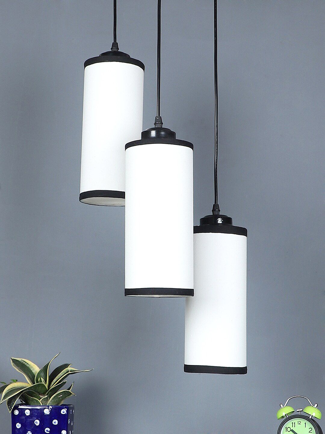 Devansh White Cotton Cylindrical Drum Cluster Hanging Lamp Price in India