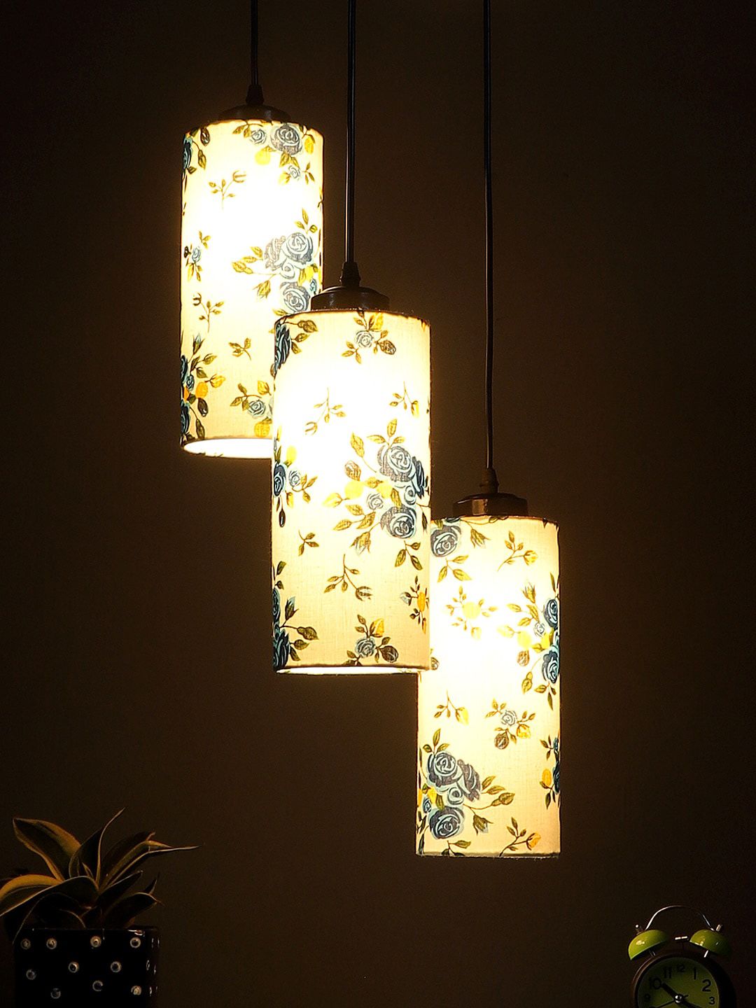 Devansh White & Blue Floral Contemporary Cluster Hanging Ceiling Lamp Price in India