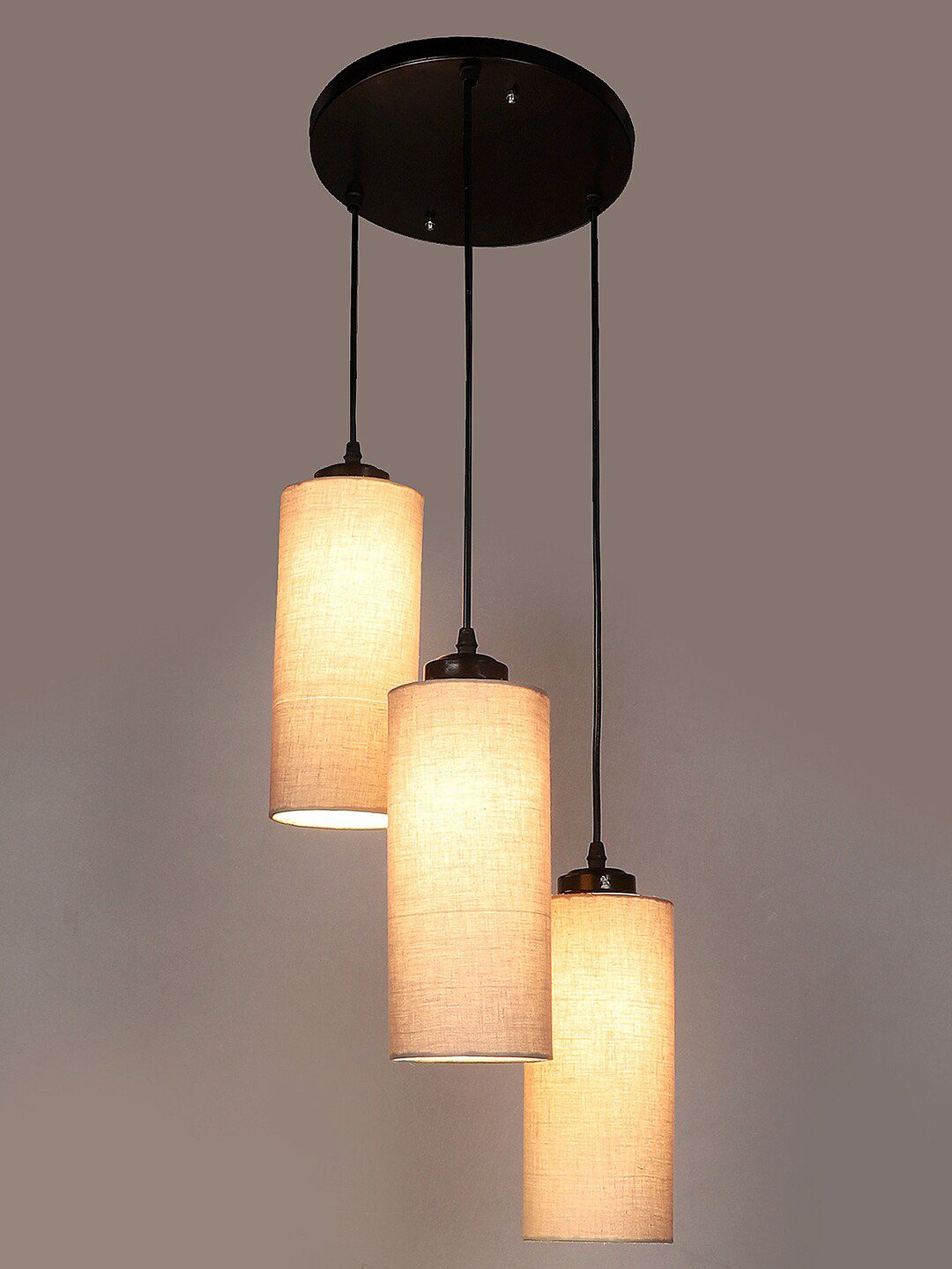 Devansh Grey Set Of 3 Cotton Cylindrical Cluster Hanging Lamp Price in India