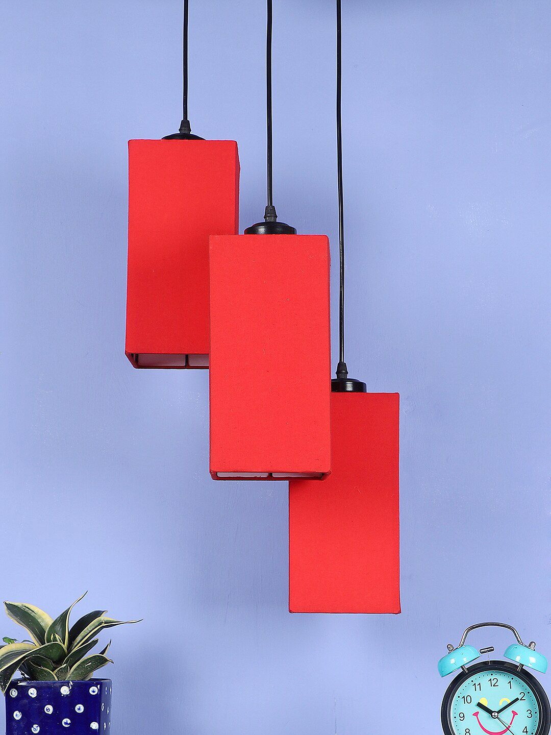 Devansh Red Cotton Square Cluster Hanging Lamp Price in India