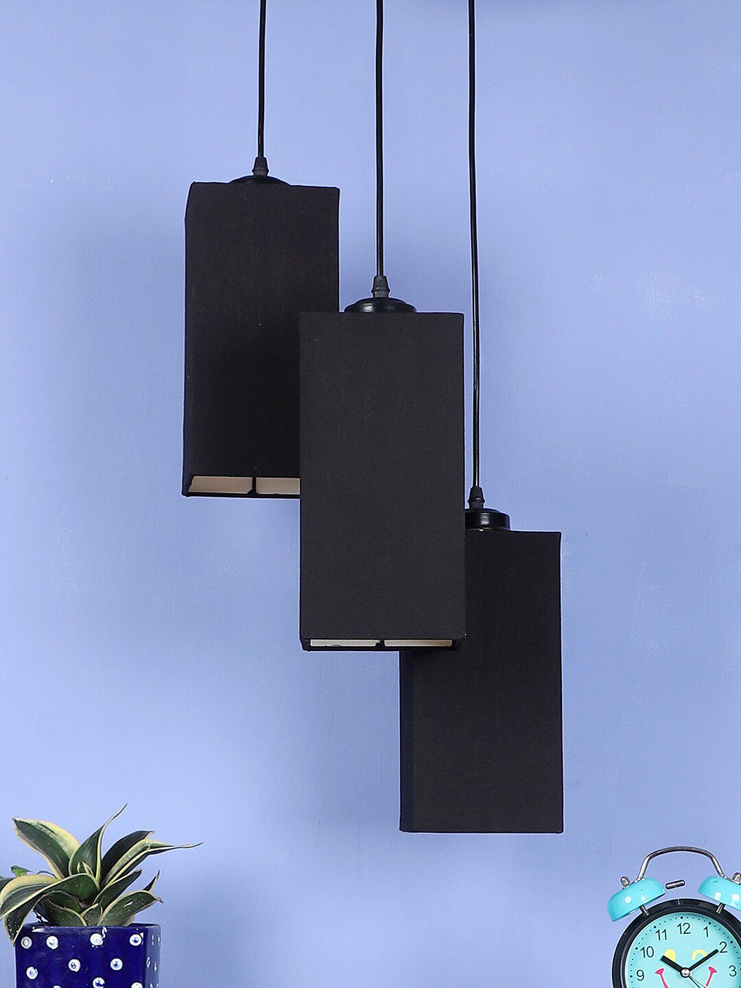 Devansh Black Rectangle Contemporary Cluster Hanging Ceiling Lamp Price in India