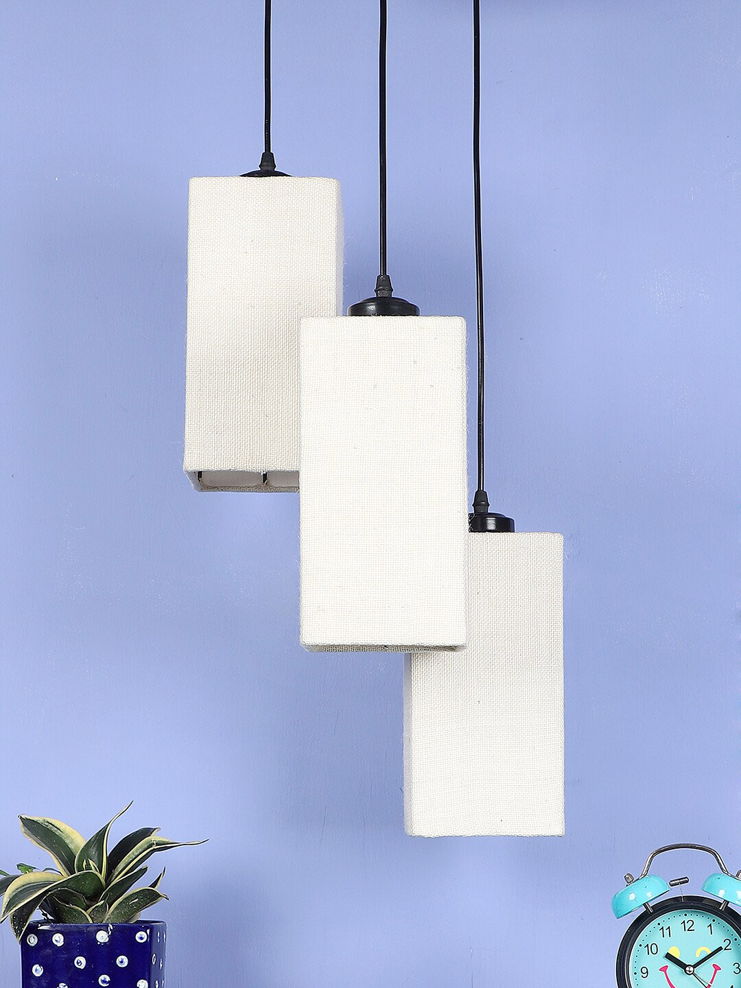 Devansh White Solid Jute Square Hanging Lamp Price in India
