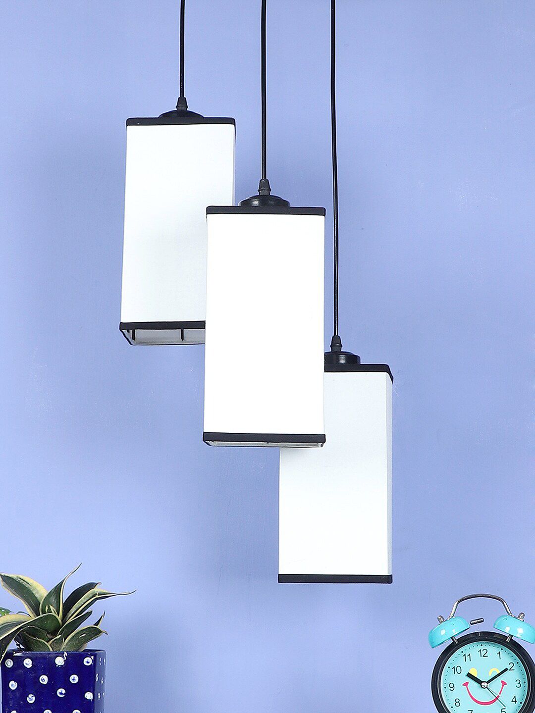 Devansh White Cotton Triple Square Cluster Hanging Lamp Price in India