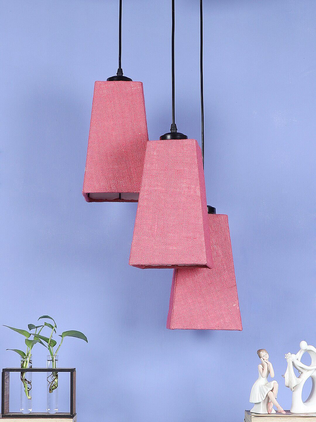 Devansh Pink Jute Pyramid Cluster Hanging Lamp Price in India
