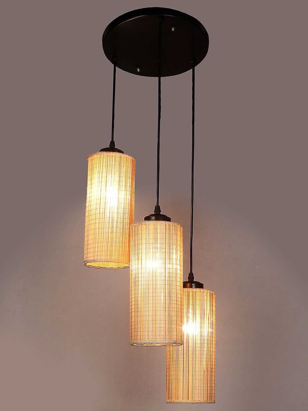 Devansh Beige Cylindrical Bamboo Cluster Hanging Lamp Price in India