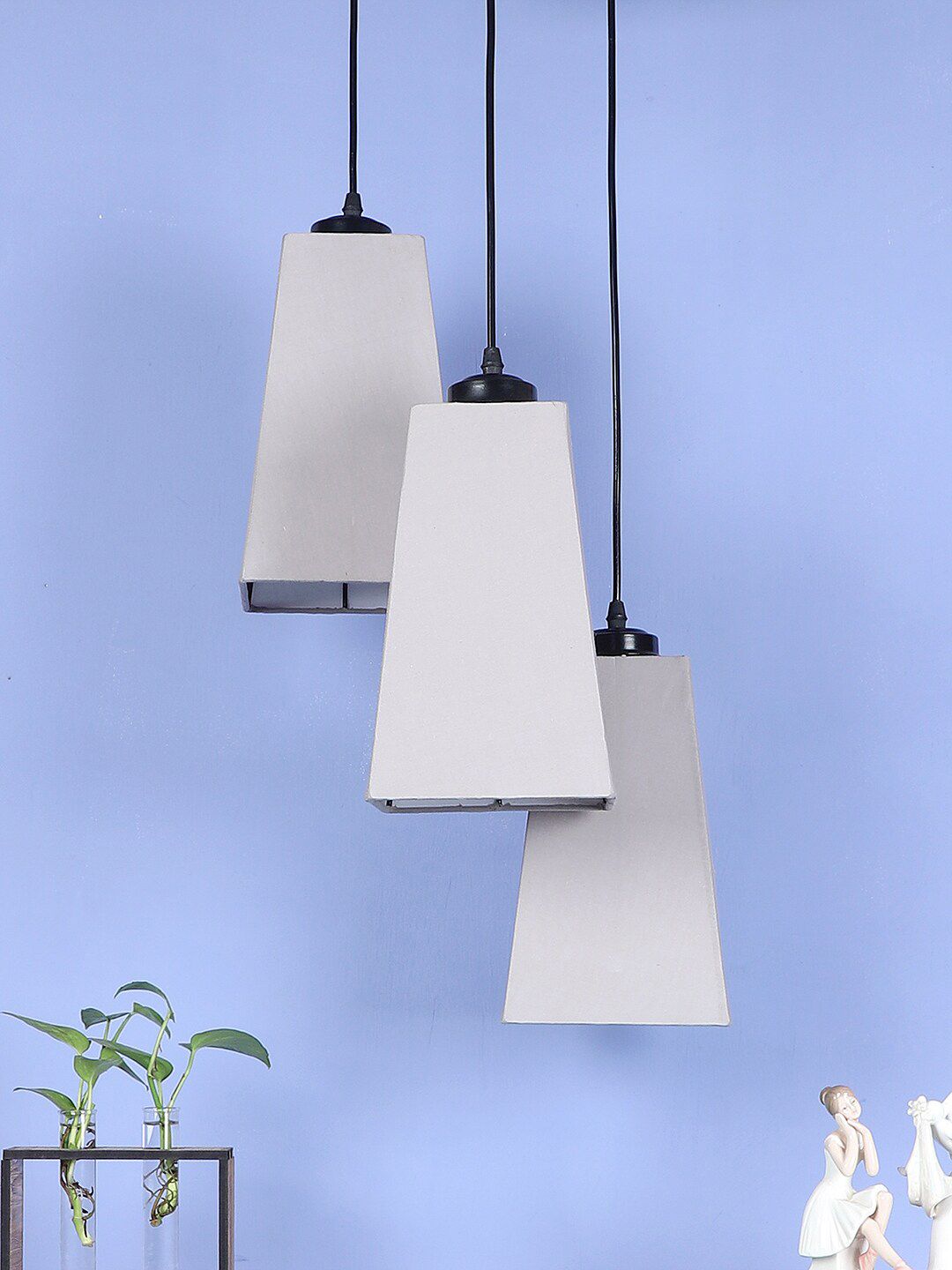 Devansh Grey Cotton Triple Pyramid Cluster Hanging Lamp Price in India