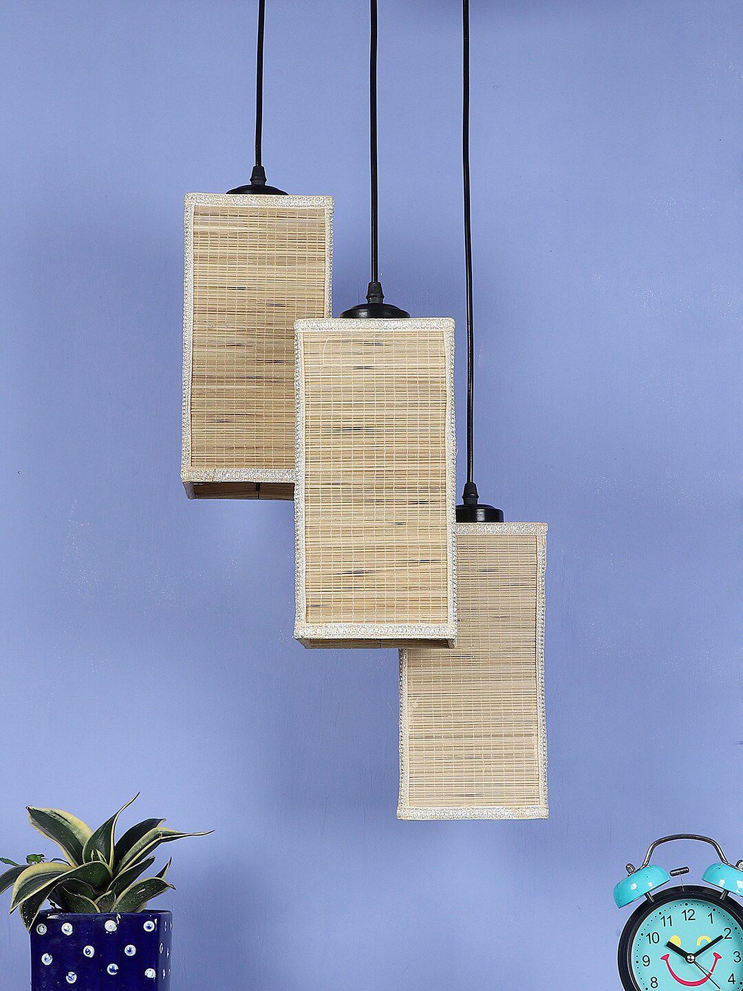Devansh Beige Square Bamboo Cluster Hanging Lamp Price in India