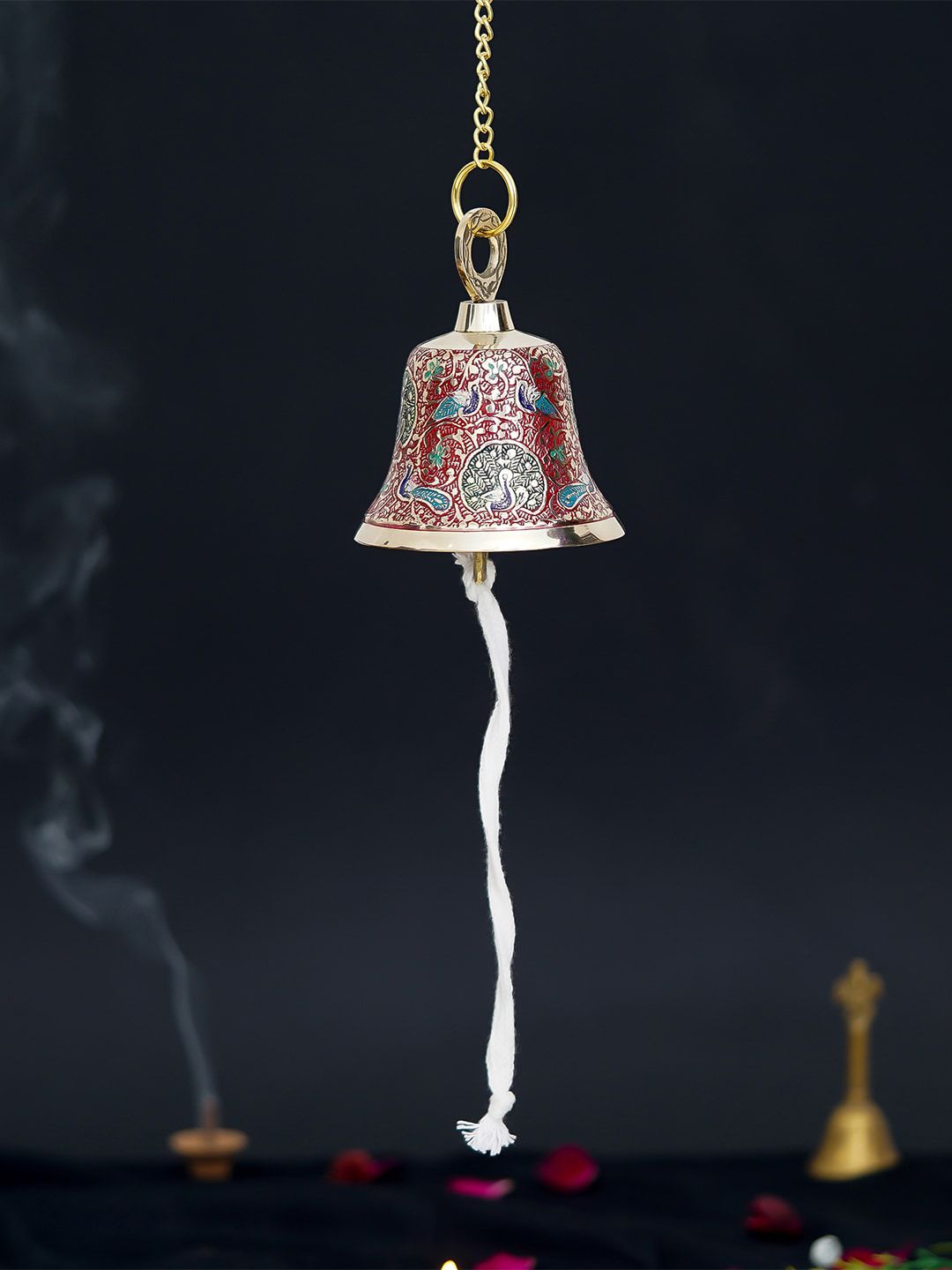 eCraftIndia Multi-Coloured Handcrafted Brass Hanging Pooja Bell Price in India