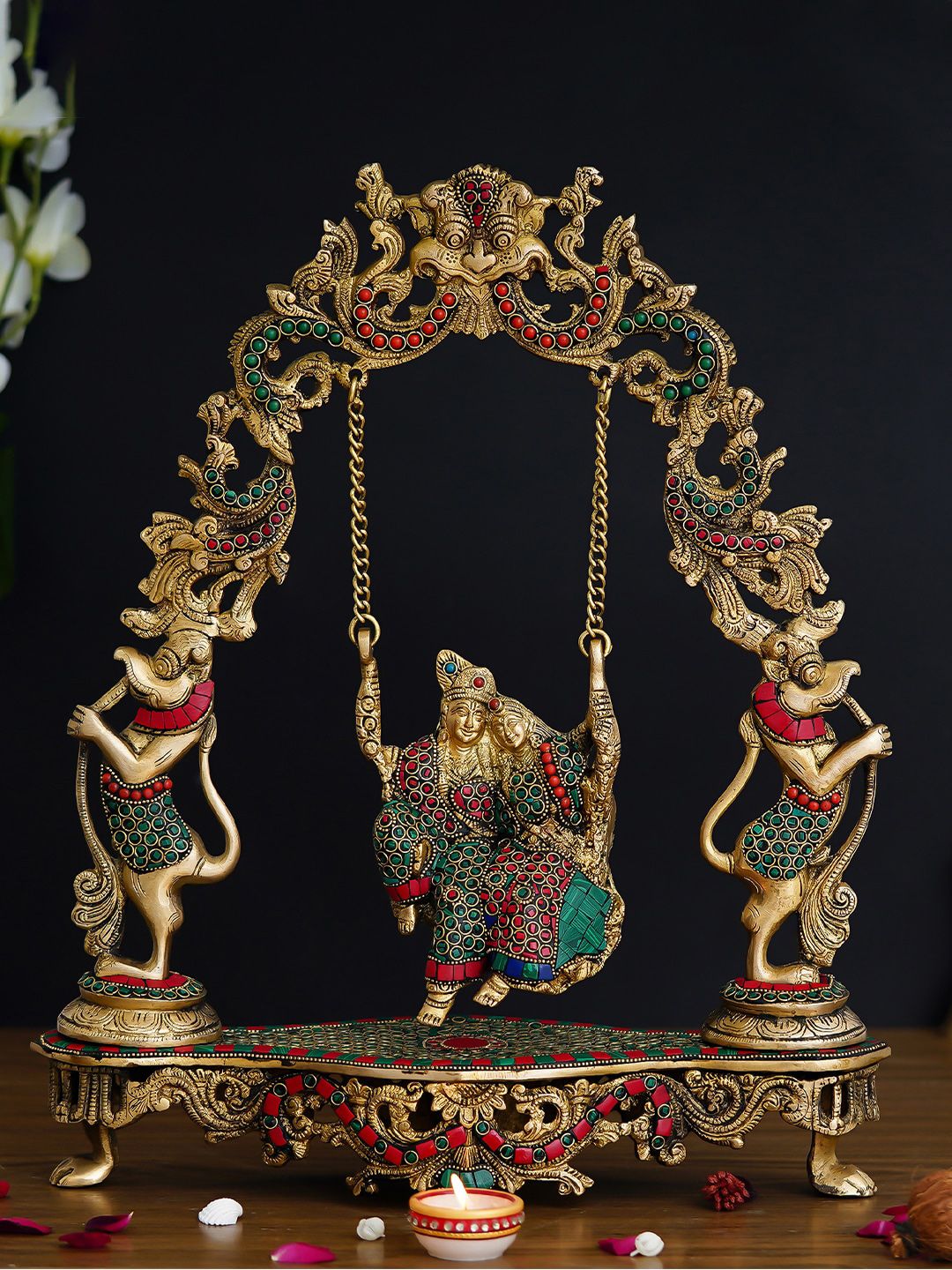 eCraftIndia Gold-Toned & Red Radha Krishna Idol Showpiece Price in India