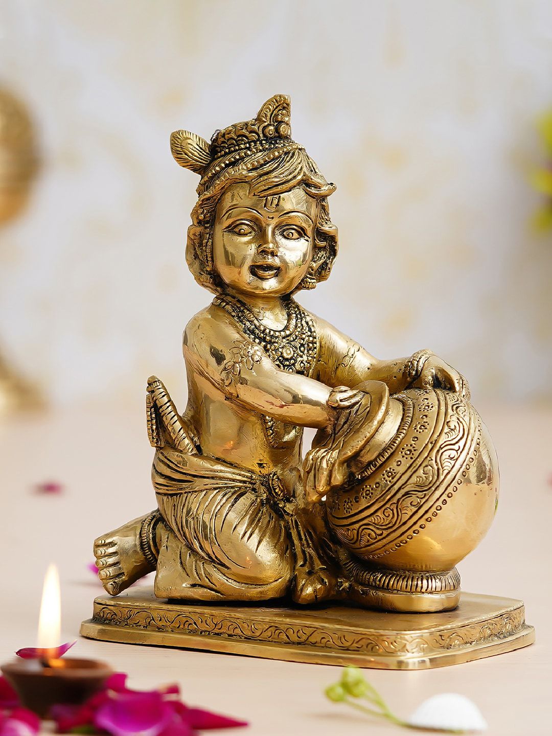 eCraftIndia Gold  Bal Gopal Krishna having Makhan Brass Statue Price in India