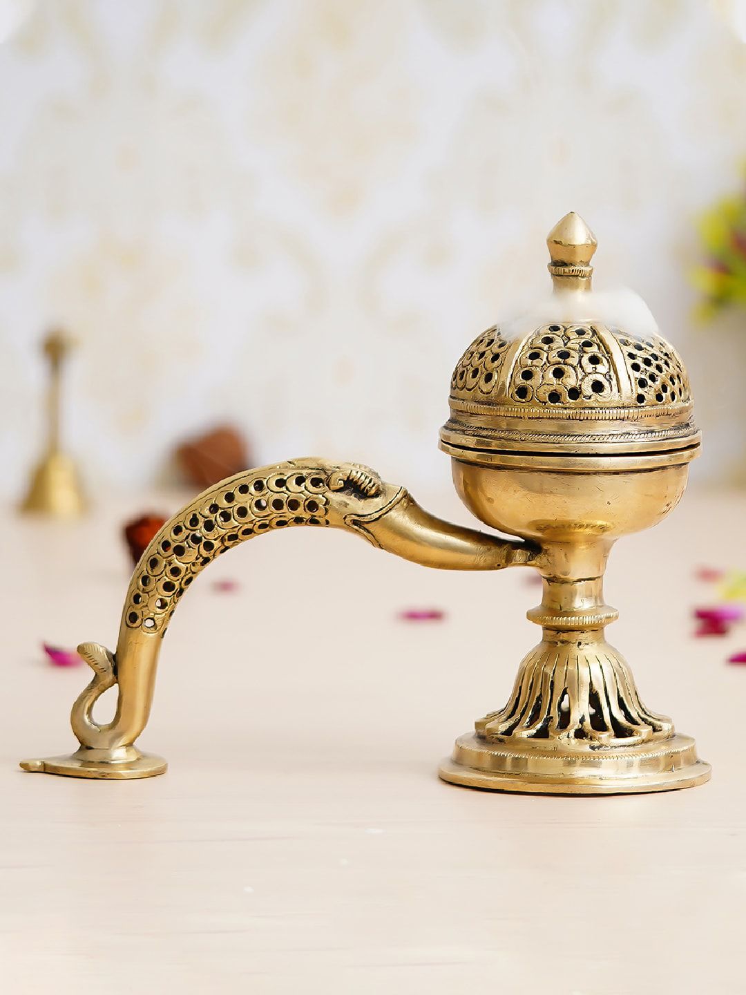 eCraftIndia Antique Finish Brass Gold-Toned Dhoop Incense Burner Showpieces Price in India