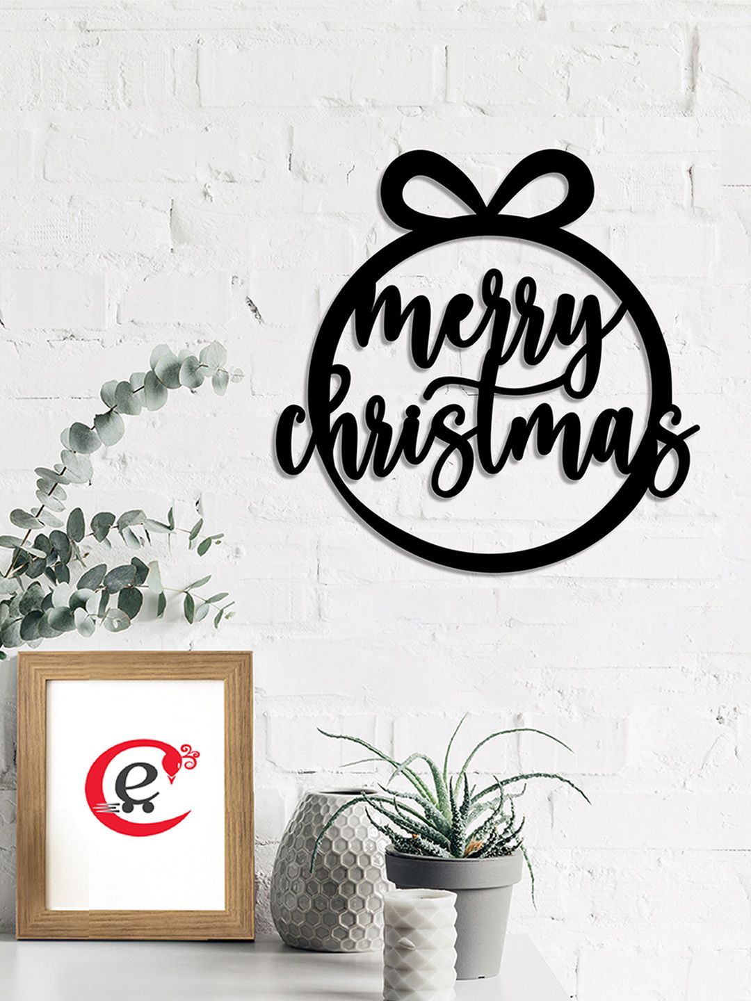 eCraftIndia Black Merry Christmas Wall Art Cutout Ready to Hang Wall Hanging Price in India