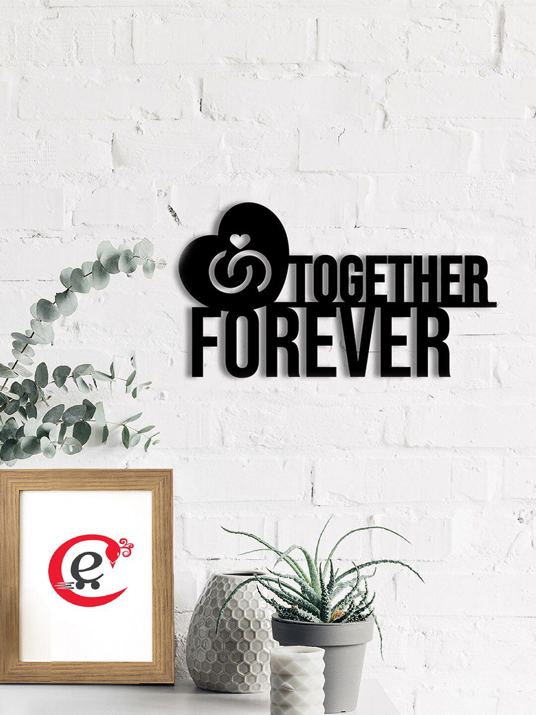 eCraftIndia Black Together Forever Engineered Wood Wall Art Cutout Price in India