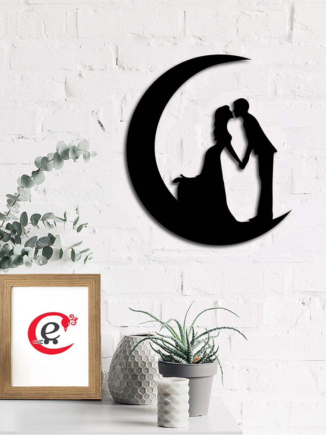 eCraftIndia Black Couple On The Moon Wall Decor Price in India